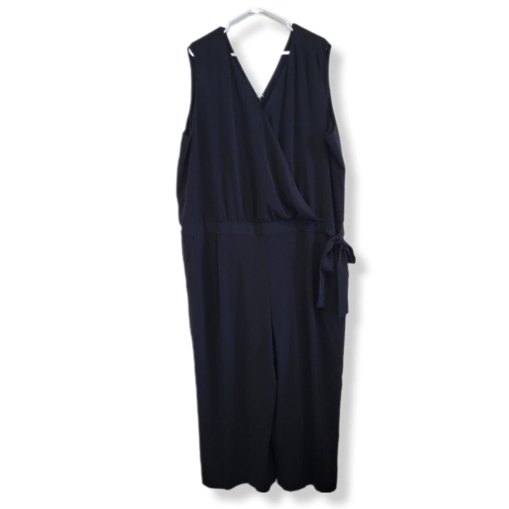 Loft Plus Surplice V-Neck Sleeveless Wide Leg Side Tie Jumpsuit Black Womens 26W